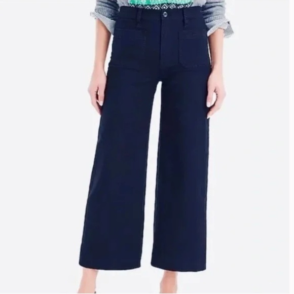 J. Crew Women's Point Sur Washed Wide-Leg Crop Navy Blue Pant Size 29 - Picture 1 of 15